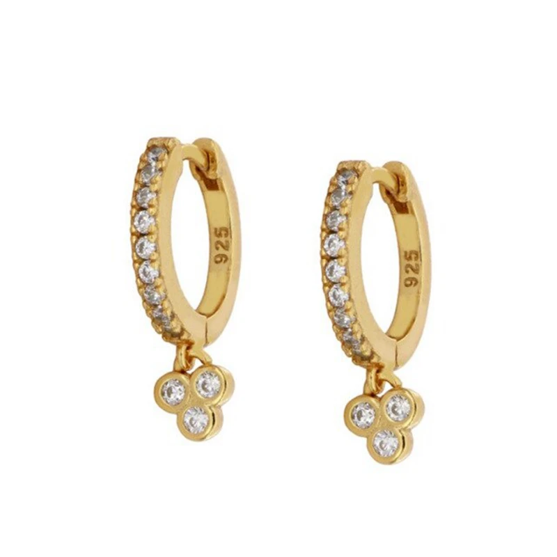 

KOJ Black Crystal Dangle Hoops Thin Charms Loops Circle Earrings 925 Sterling Silver Huggies Hoop Earrings for Women Jewelry