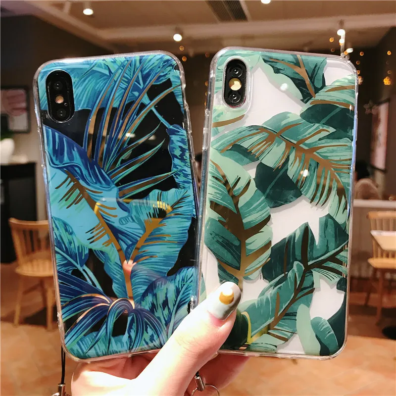 Gold leaf cover floral leaves case for iPhone 11 Pro Max 8 clear XR phone 6 Plus 6s 7 X XS |