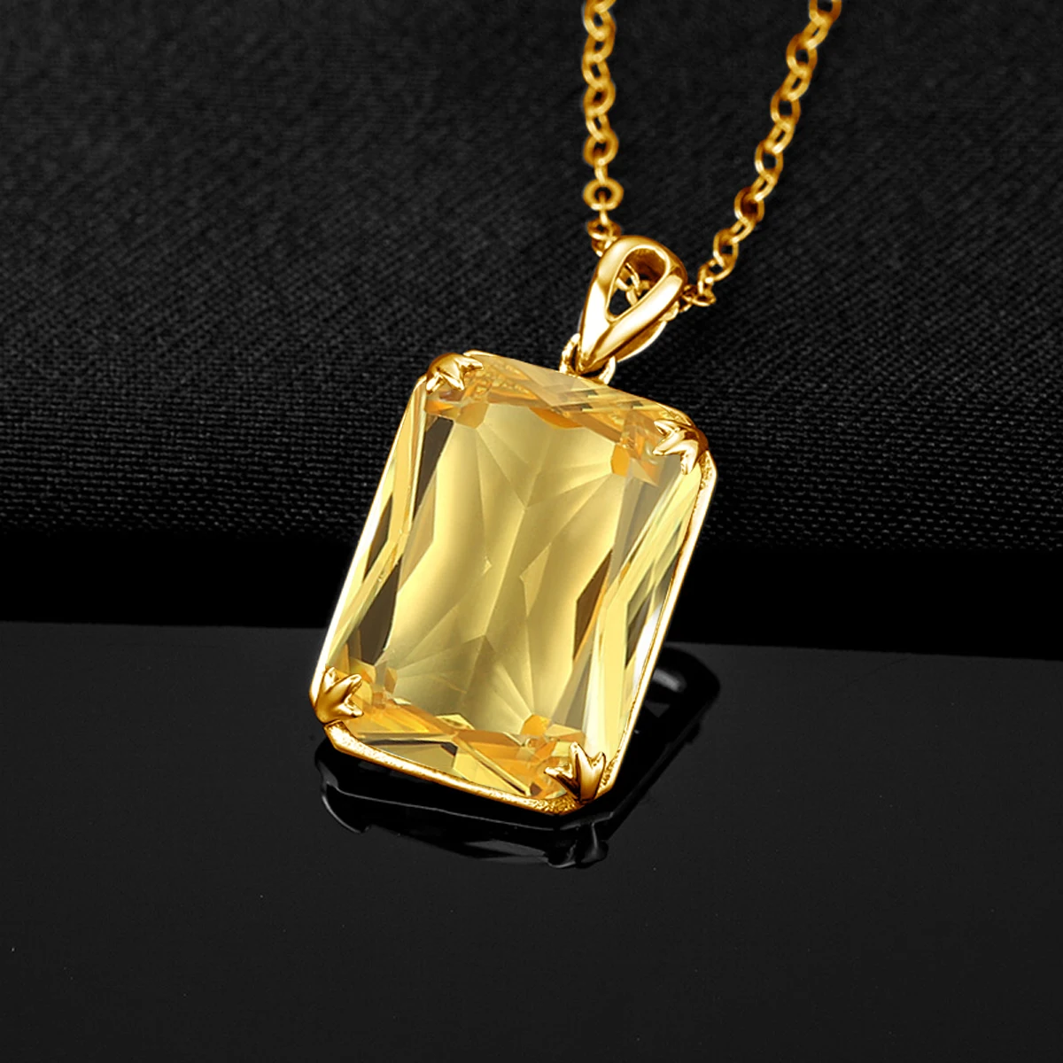 

Yellow Stone Pendant For Women Real 925 Sterling Silver 14K Gold Citrine Gemstone Rectangle Shape Fashion Jewelry Handmade