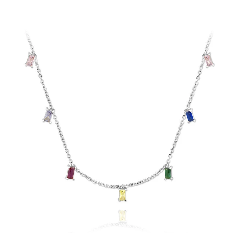 

Aide Luuxry Women Necklaces Copper Colorful Rectangular Zircon Pendant Necklace For Wedding Engagement Femme Jewerly Gifts