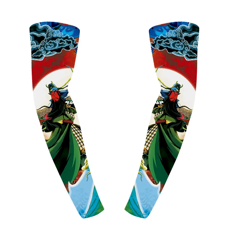 

Summer Men Tattoo Arm Sleeve Outdoor Sport Riding Ice Silk Sunscreen Breathable Flower Seamless Printed UV Arm Sleeves