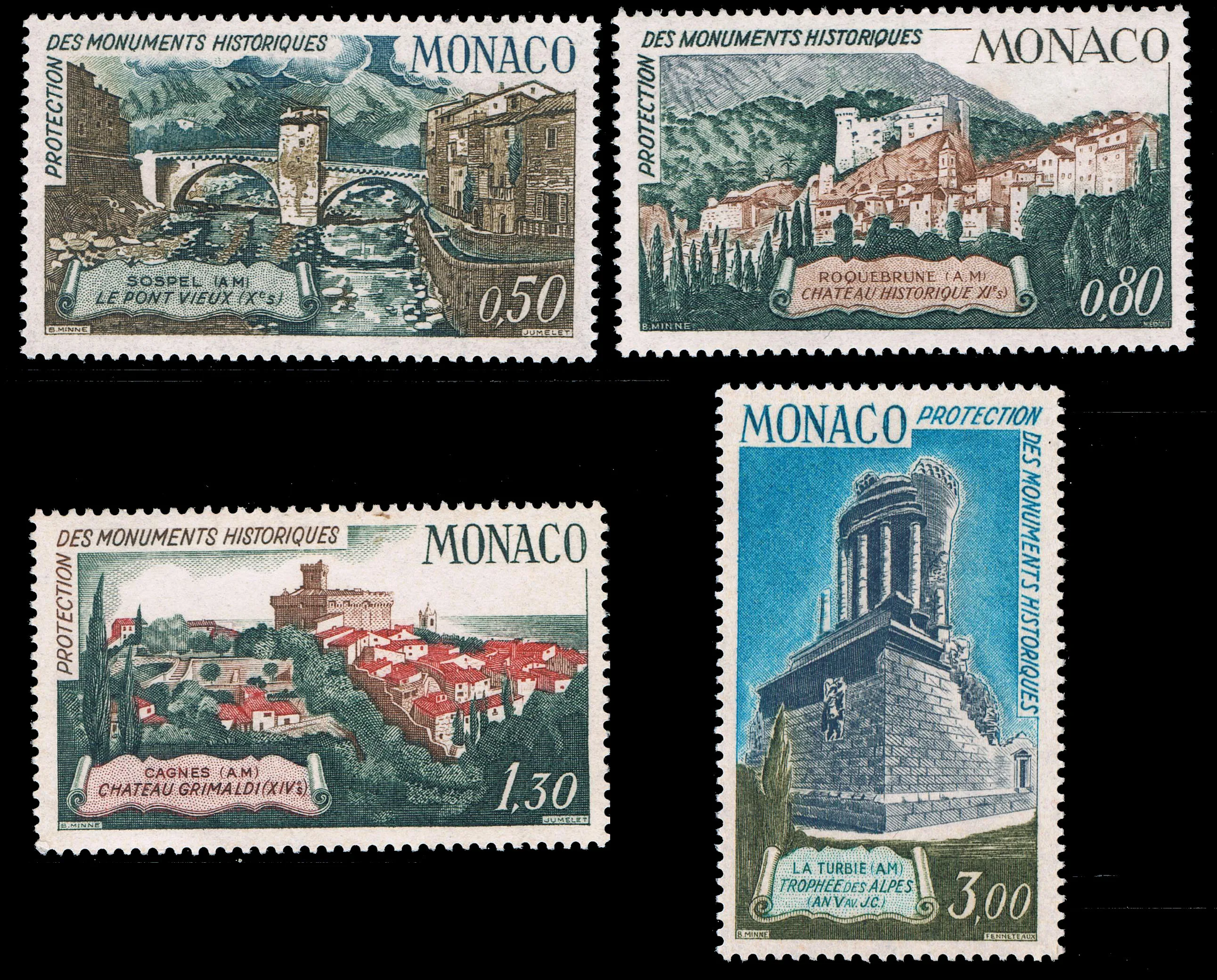 4Pcs/Set New Monaco Post Stamp 1971 Historic Sites Sculpture Stamps MNH | Дом и сад