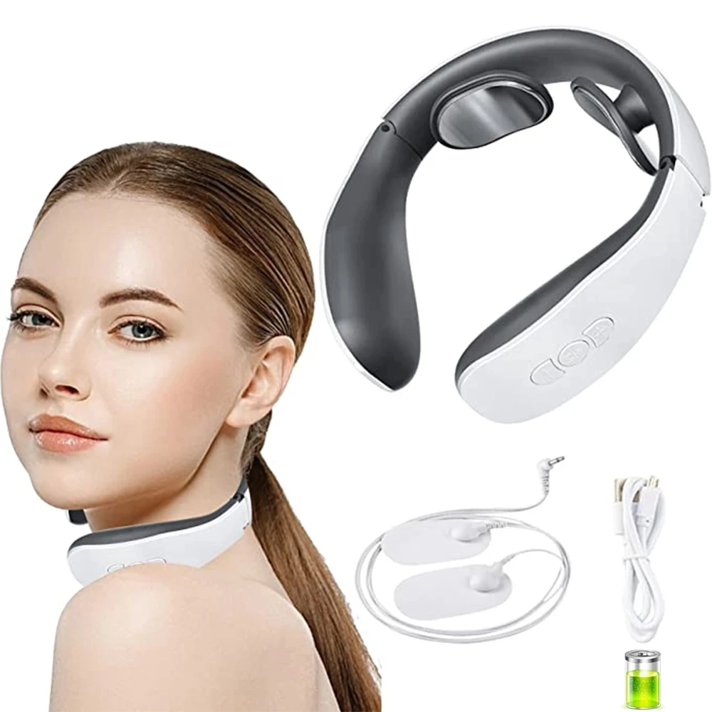 Masajeador eléctrico para cuello y espalda, instrumento de fisioterapia Cervical recargable por USB, con sensor inteligente de intensidad, 4 modos de pulso, 15