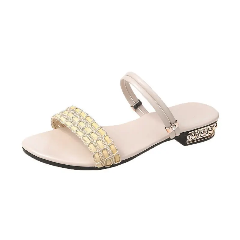 

Wome Flat Sandals Beige Beach shoes Outside Slippers
