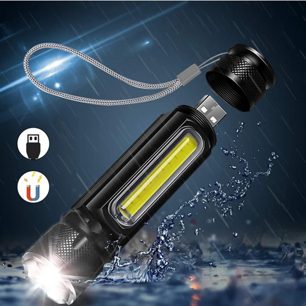

Портативная мини-вспышка для кемпинга с USB-зарядкой, светодиодсветильник вспышка T6, наружная тактическая вспышка из АБС-пластика, сильный с...