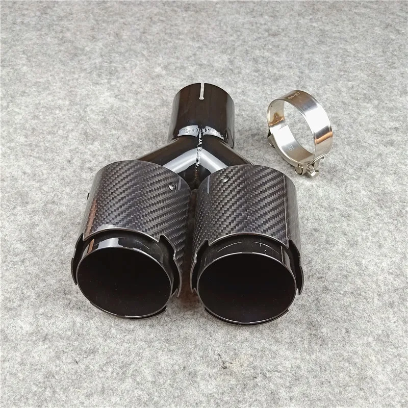 

One Pcs 2 inches Y Model Glossy Carbon Exhaust Tips Black Stainless Steel For Akrapovic Carbon Muffler Nozzles Exhaust Pipes
