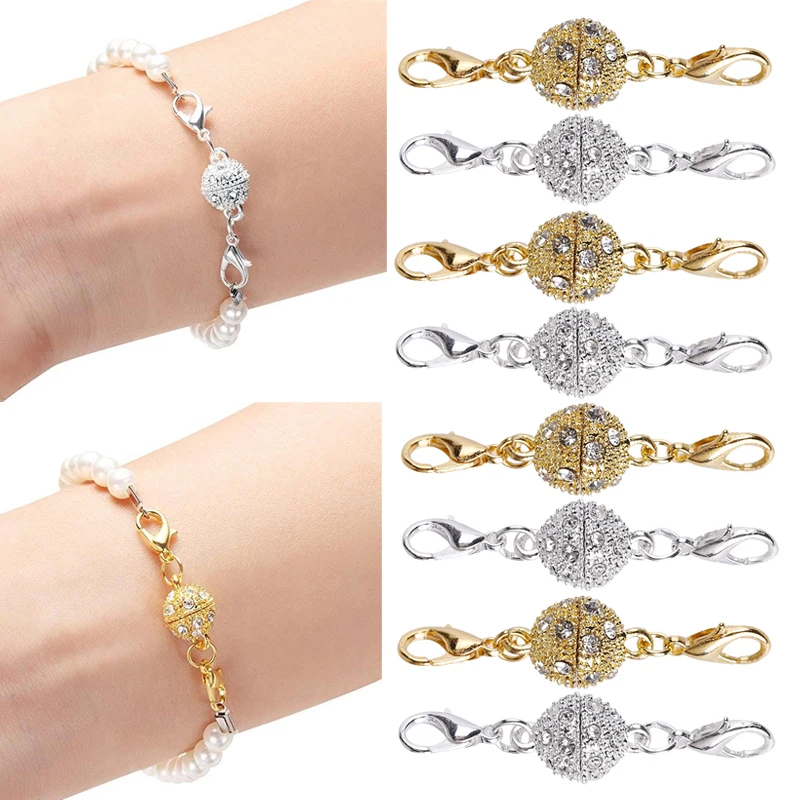 

5Pcs/Pack Rhinestone Crystal Round 10mm Ball Lobster Clasp Hook Connectors Necklace Bracelet Magnet Clasp DIY Jewelry