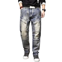 trend baggy jeans men casual cargo pants patchwork distressed denim pockets tactical trousers clothing