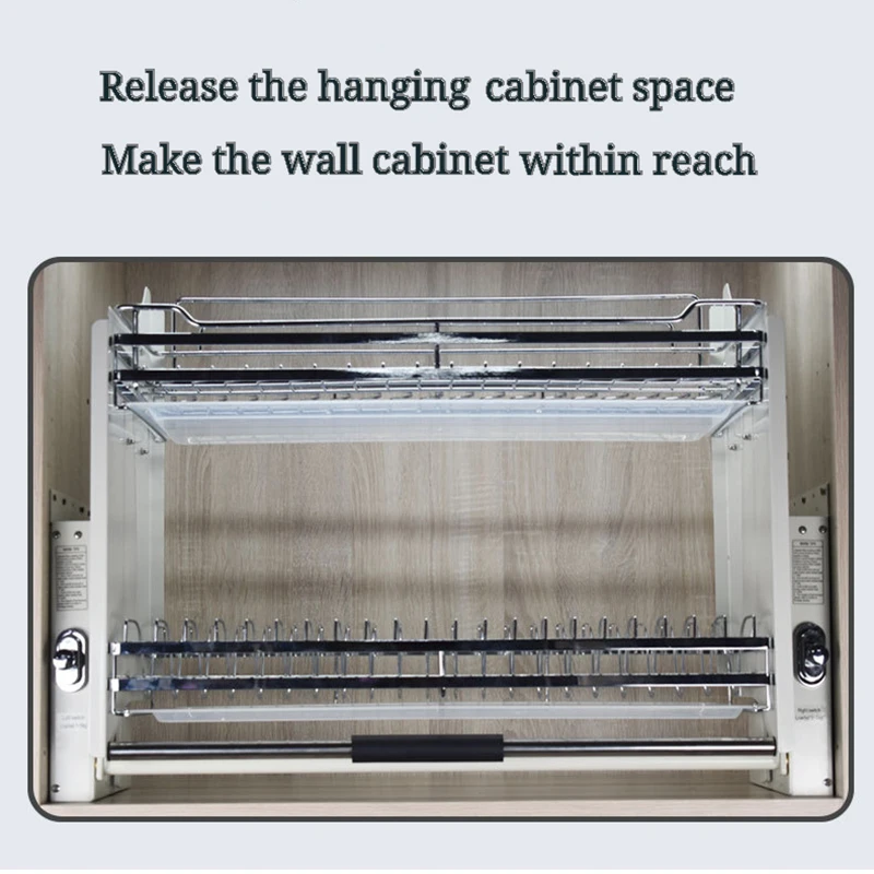 

Kitchen Cabinet Adjustable Basket Buffer Lifting Pull Wall Cupboard Basket Lift Basket Plate Dish Holder Storage Rack Organizer