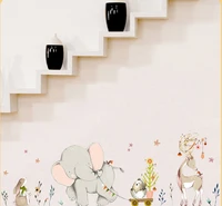 happy baby elephant bunny fawn wall stickers kids baby room decor art nursery mural cartoon animals stickers home wallpaper