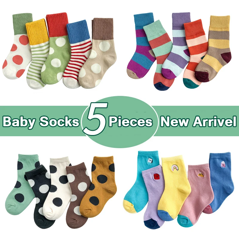 Детские носки осень и зима в полоску с вышивкой милые детские теплые короткие