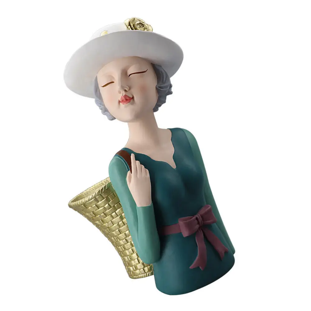 

1pc Scene Decor Resin Craft Storage Decor Delicate Back Basket Girl Decor