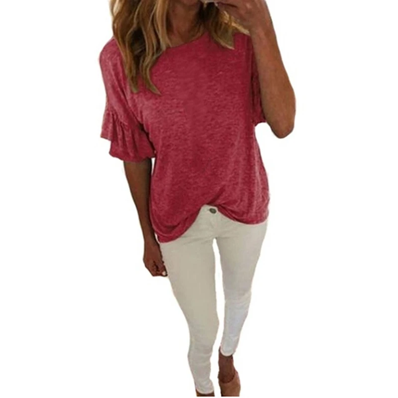 Мягкая дышащая женская летняя футболка с круглым вырезом одноцветная тонкая