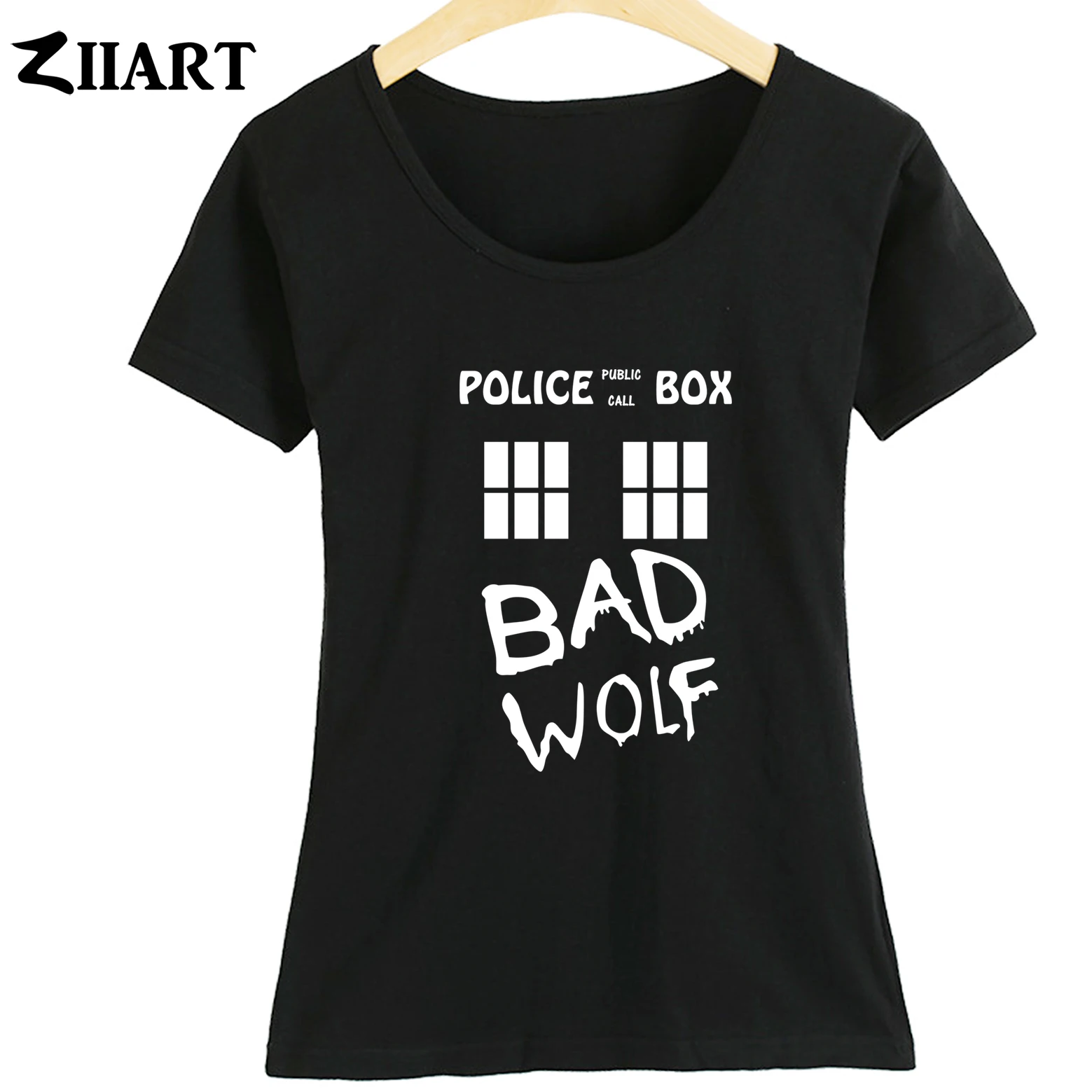 Doctor Who Bad Wolf TARDIS Police Box Public Call Woman Girl Cotton Summer Casual Short Sleeve T-shirt ZIIART | Женская одежда