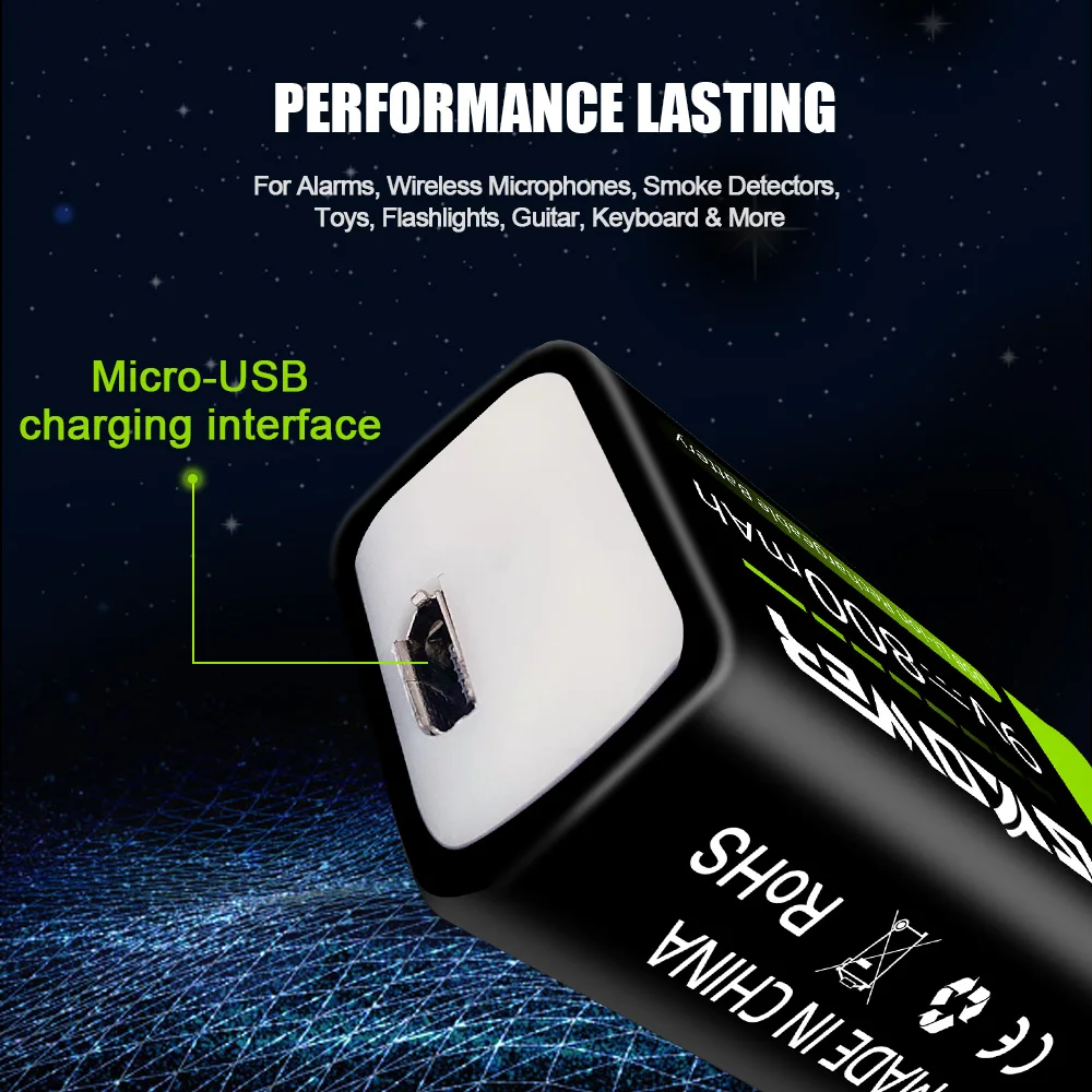 skower 9v 800mah micro usb 6f22 9v литий ионная аккумул