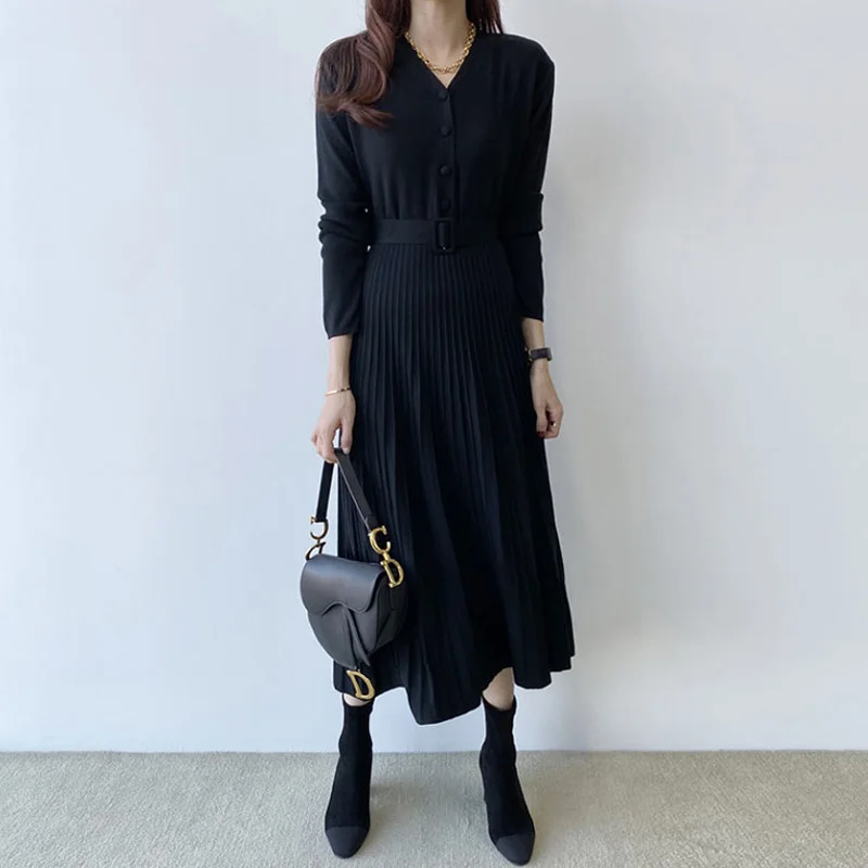 Женское вязаное платье-трапеция BGTEEVER длинное платье-свитер с v-образным вырезом и