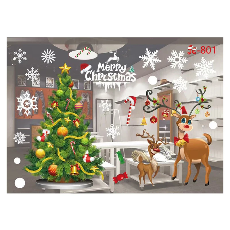 

Рождественские электростатические наклейки с изображением Санты, оленя, снега, дерева, оконная паста для дома, магазина, двери, фестиваля, д...