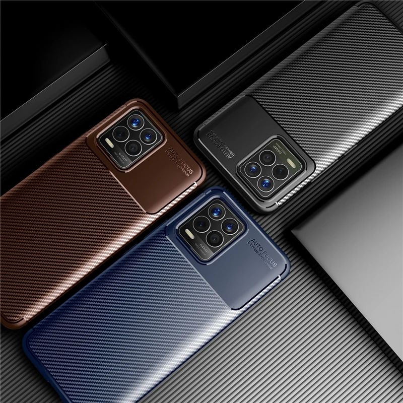 For Oppo Realme 8 Case Bumper Silicone Carbon Fiber Shockproof Back Cover For Oppo Realme 8 Case For Realme 8 6 7 8Pro 6.4 inch