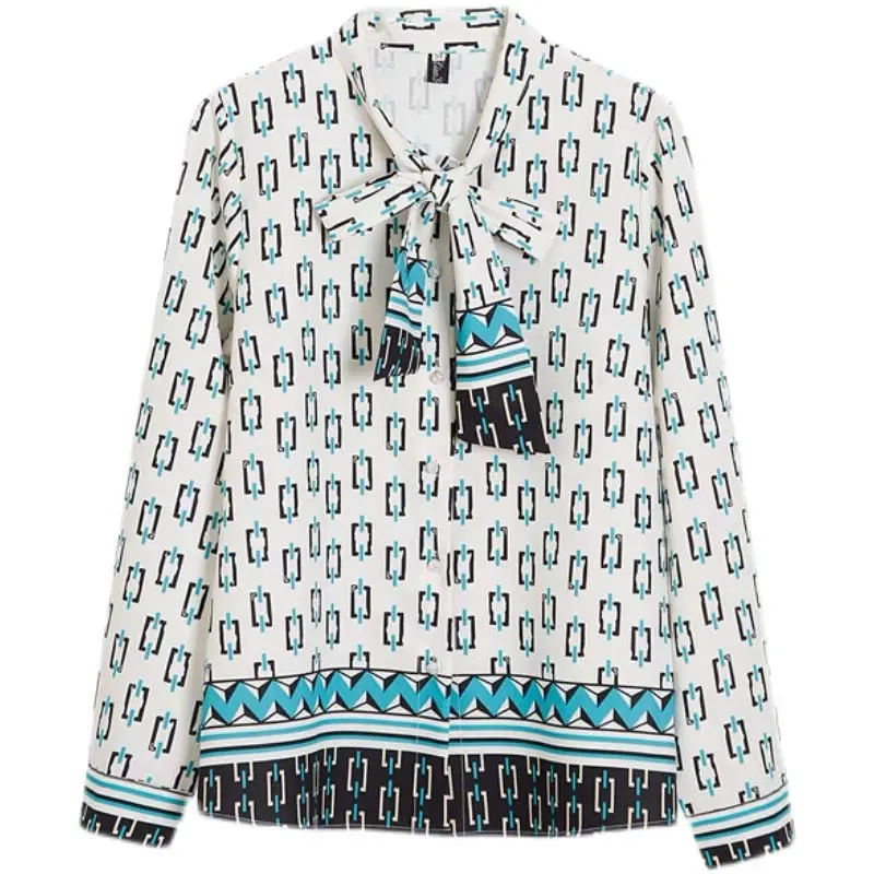 

Printed Shirt for Women Spring 2021 New High-End Design Sense Minority Fashion Elegant Ribbon Chiffon Floral Shirt oversize