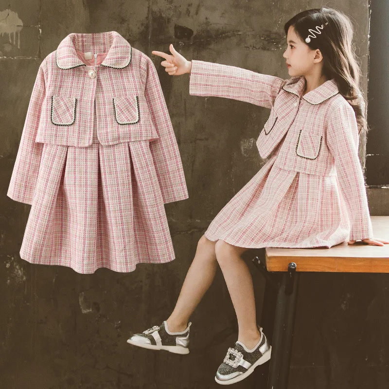

Baby Girl Clothes Set Spring Princess Plaid Coat Dress 2 Pcs Suit Kids Clothes Autumn Teenagers Girl Outfit 4 6 10 12 13 Year