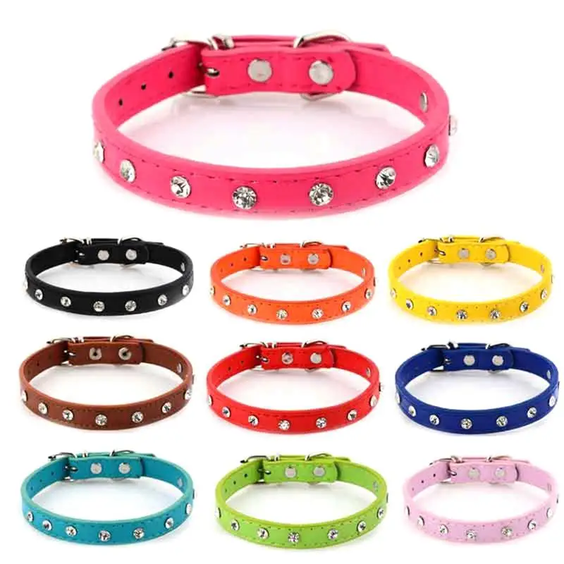 

Rhinestone Pet Collar Adjustable Faux Leather Dog Collar Puppy Collar Dog Collars for Small Dogs Cats Pet Supplies