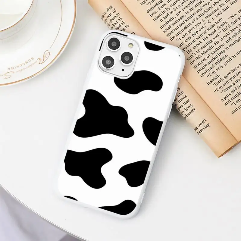 

White Black Cow Symbol Pattern Phone Case Candy Color White for iPhone 11 pro XS MAX 8 7 6 6S Plus X 5S SE 2020 XR