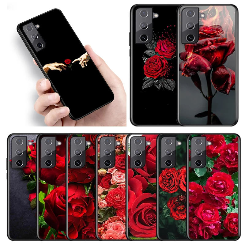 

Beautiful Red Roses For Samsung S22 S21 S20 FE Ultra Pro Lite S10 5G S10E S9 S8 S7 S6 Edge Plus Black Phone Case Capa