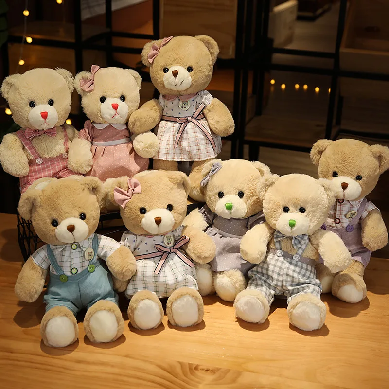 

2 pcs/lot 35cm Lovely Couple Teddy Bear With Cloth Plush Toys Dolls Stuffed Toy Kids Baby Children Girl Birthday Christmas Gift