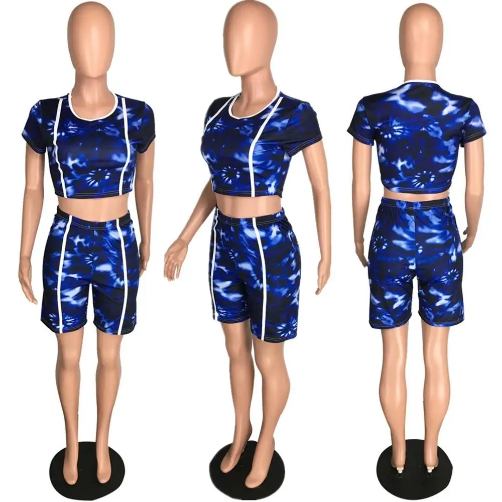 

Sexy Women's Camouflage Printed round Neck Athletic T-shirt Shorts Two-Piece Set European and American Clothing