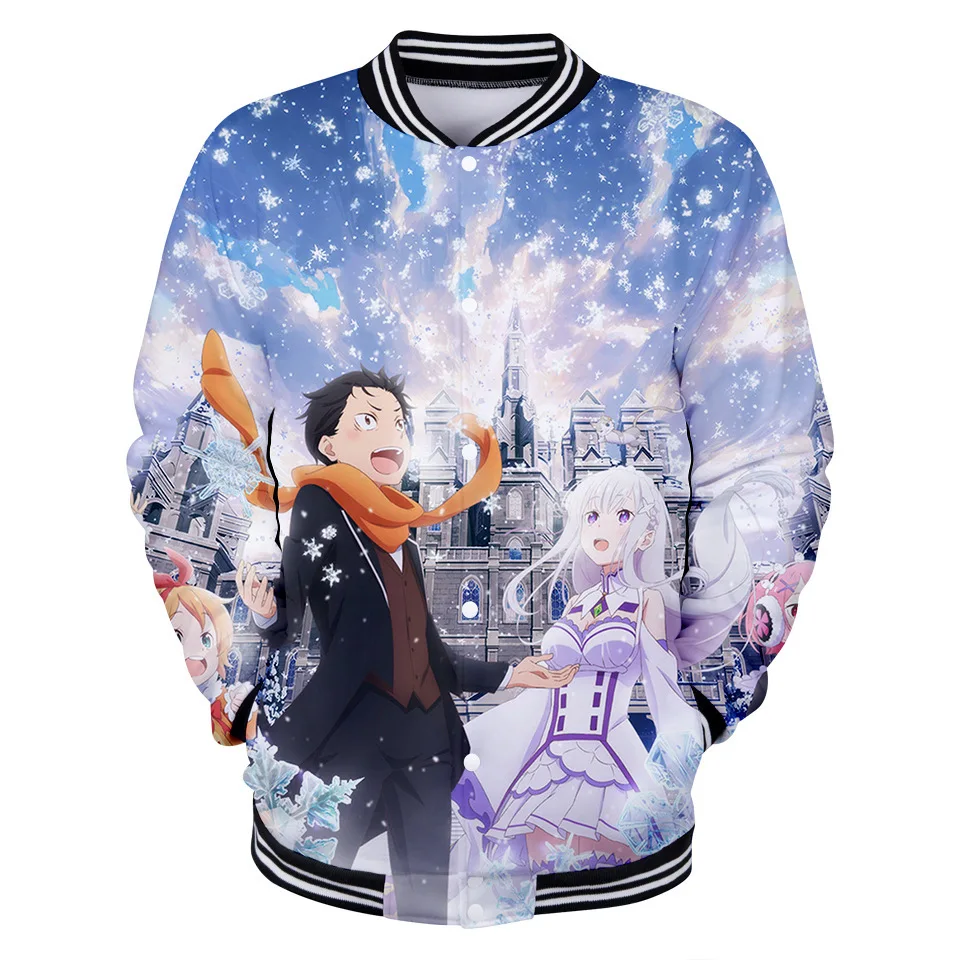 

Re Zero Rem and Ram Long Sleeve Japanese Anime Baseball Jacket Coat Button Up Sweatshirt for Men Women Harajuku Kawaii Clothes