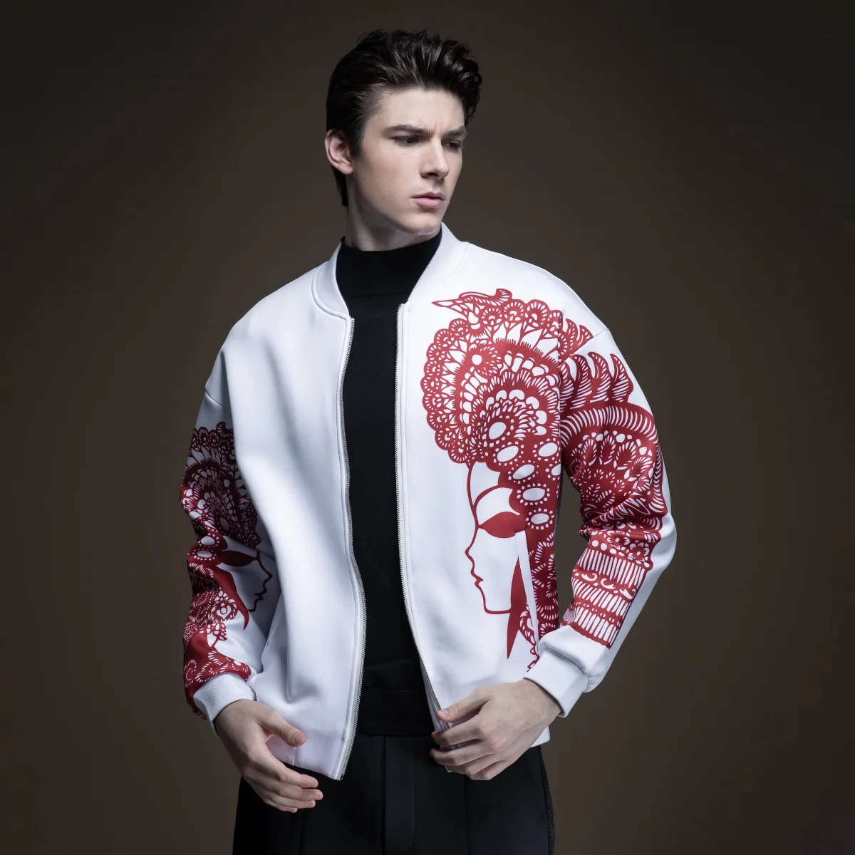 

Free Shipping New Male men's unique fashion Pinli Black 2020 Spring Men Slim Fit National White Printed Casual Jacket B193104109