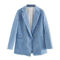 2021 fashion solid loose blazer autumn casual double breasted streetwear spring tweed blue blazers jackets cool girls chic coat