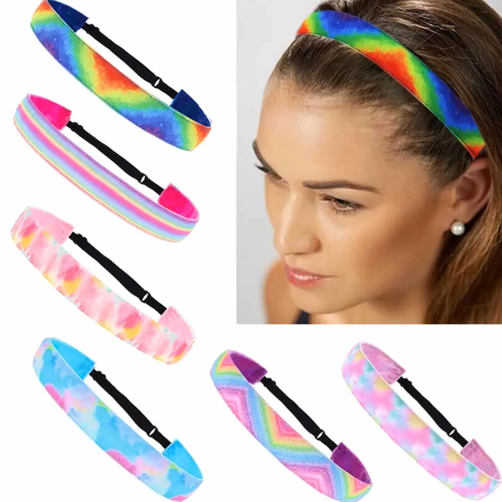 

Sports Headband Running Non-slip Headband Rainbow Tie-dye Elastic Trend Headband Adjustable Fitness Sports Headband