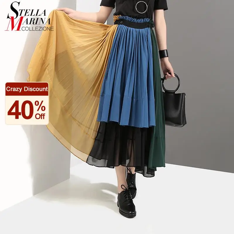 Новая летняя разноцветная Лоскутная стильная женская длинная шифоновая