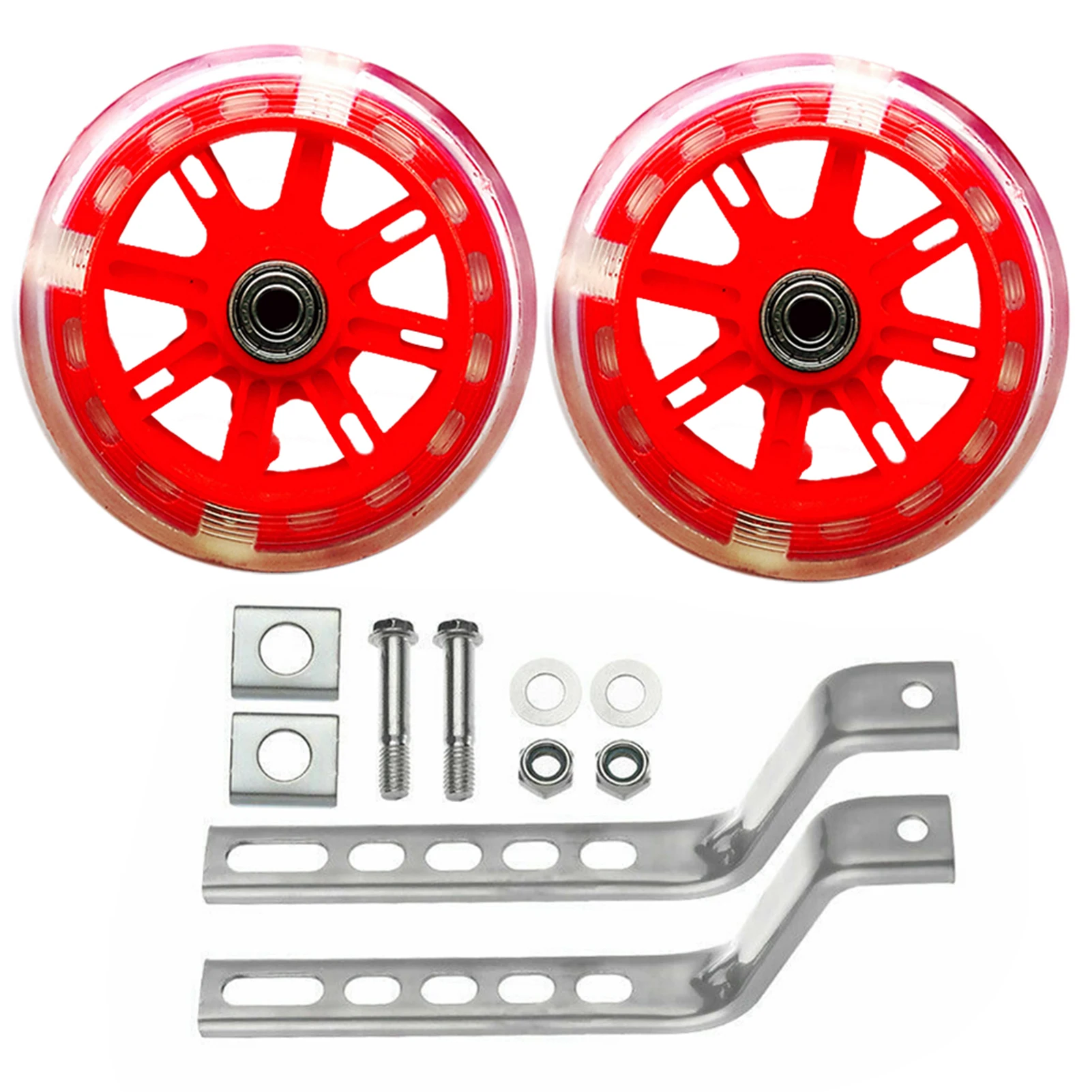 Русский перевод: 1 пара многоколорных LED-светов для детей, дополнительные аксессуары для баланса на велосипеде с тренировочными колесами, безопасные стабилизаторы для использования на открытом воздухе, универсальные.