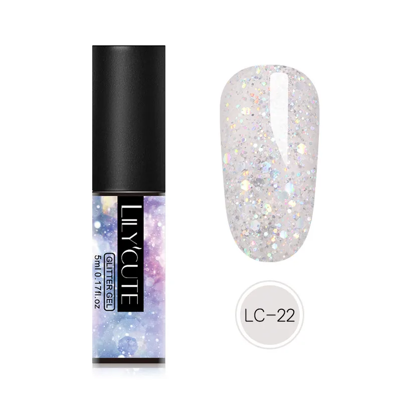glitter LC-22 LILYCUTE 5 мл Блестящий Гель-лак для ногтей голографические Блестки для ногтей гель замочить от УФ-гель для дизайна ногтей лак для маникюра - Цвет: glitter LC-22