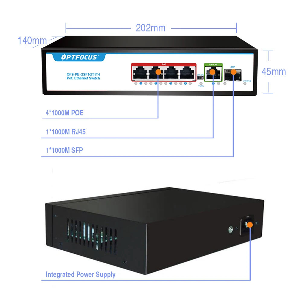 free shipping POE Switch SFP 4*POE+1*RJ45+1*SFP switch gigabit high quality switch fibra