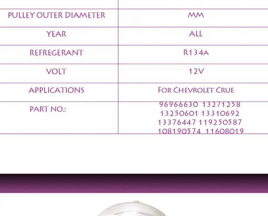 Компрессор кондиционера для автомобиля Chevrolet Cruze 96966630 13271258 13250601 13310692 13376447 119250587 108190574 11608019