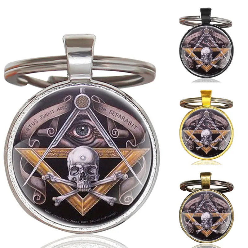 Классический брелок для ключей ручной работы с изображением черепа и масонского