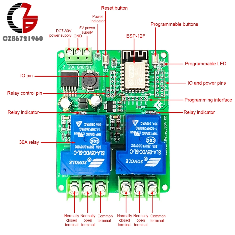 ESP8266 WIFI 1/2/4 CH Канал 30A релейный модуль DC 12V 24V ESP-12F плата разработки 7V-28V 5V для