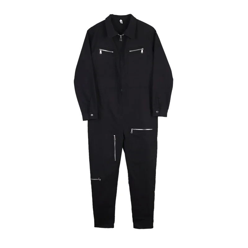 Модные мужские джинсовые комбинезоны с длинным рукавом серого и черного цвета