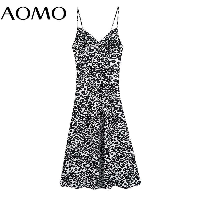 

AOMO Women's Dress Leopard Long Dress Strap Adjust Sleeveless 2021 Fashion Lady Elegant Dresses CE289A