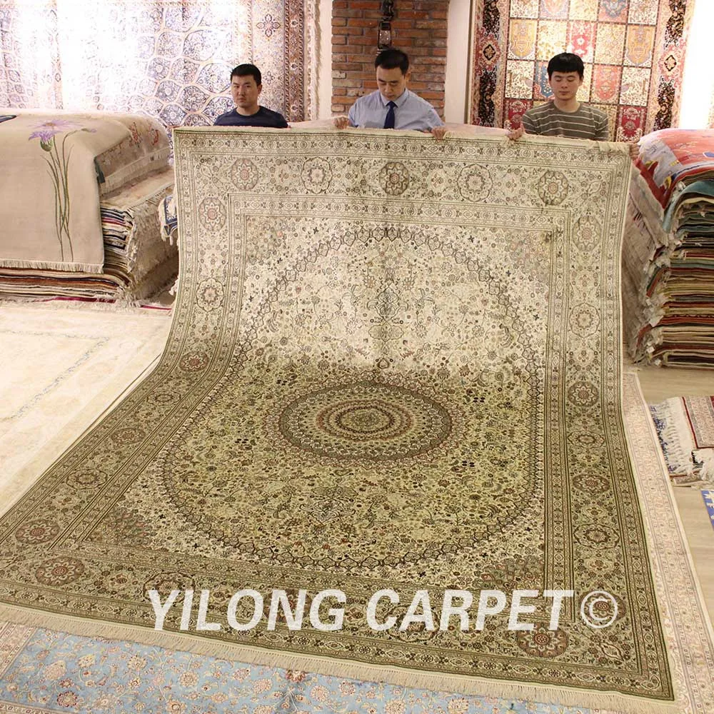 Goedkoop Yilong 9'x12 'Vantage Grote Perzische Zijden Kleed Antieke Medaillon Kashmiri Handgemaakte Tapijt (YJH249A)