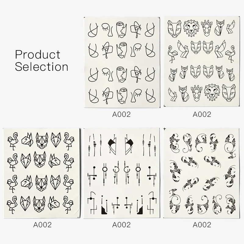 1 лист наклейки для переноса воды черные линейные Мультяшные животные Дерево