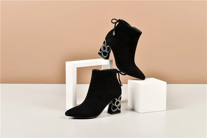 FEDONAS Pearl Embroider Women Ankle Boots High Heeled Prom Elegant Ladies Shoes Woman Warm Autumn and Winter Short Chelsea Boots