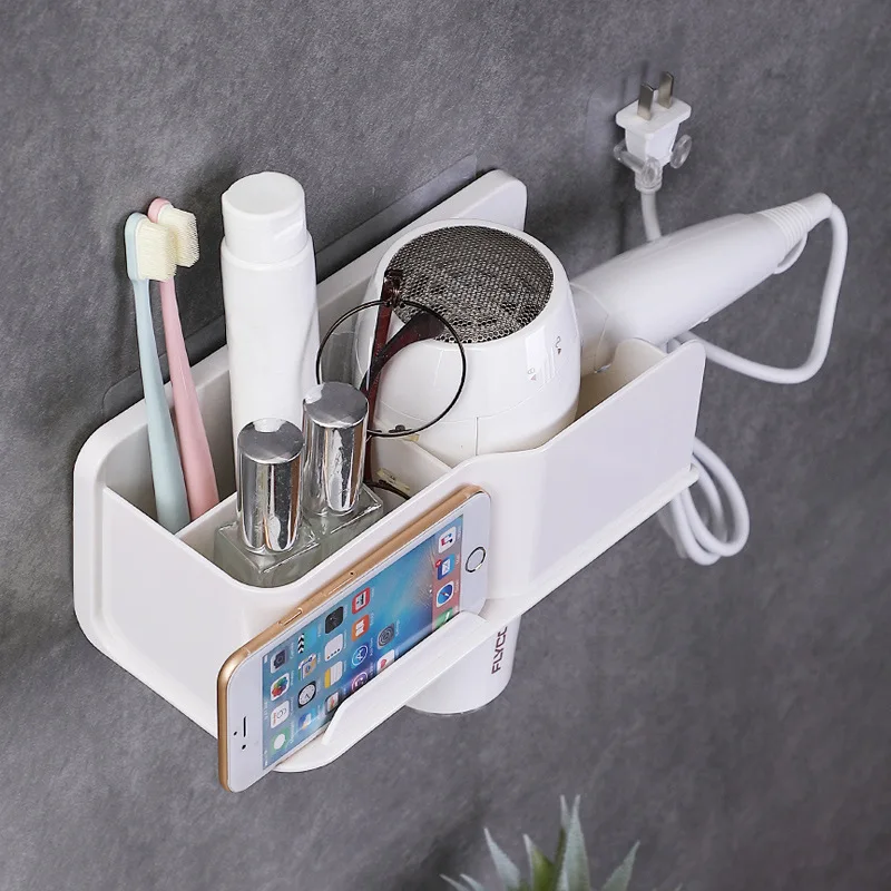 Металлическая полка для сушки волос ванной с держателем телефона