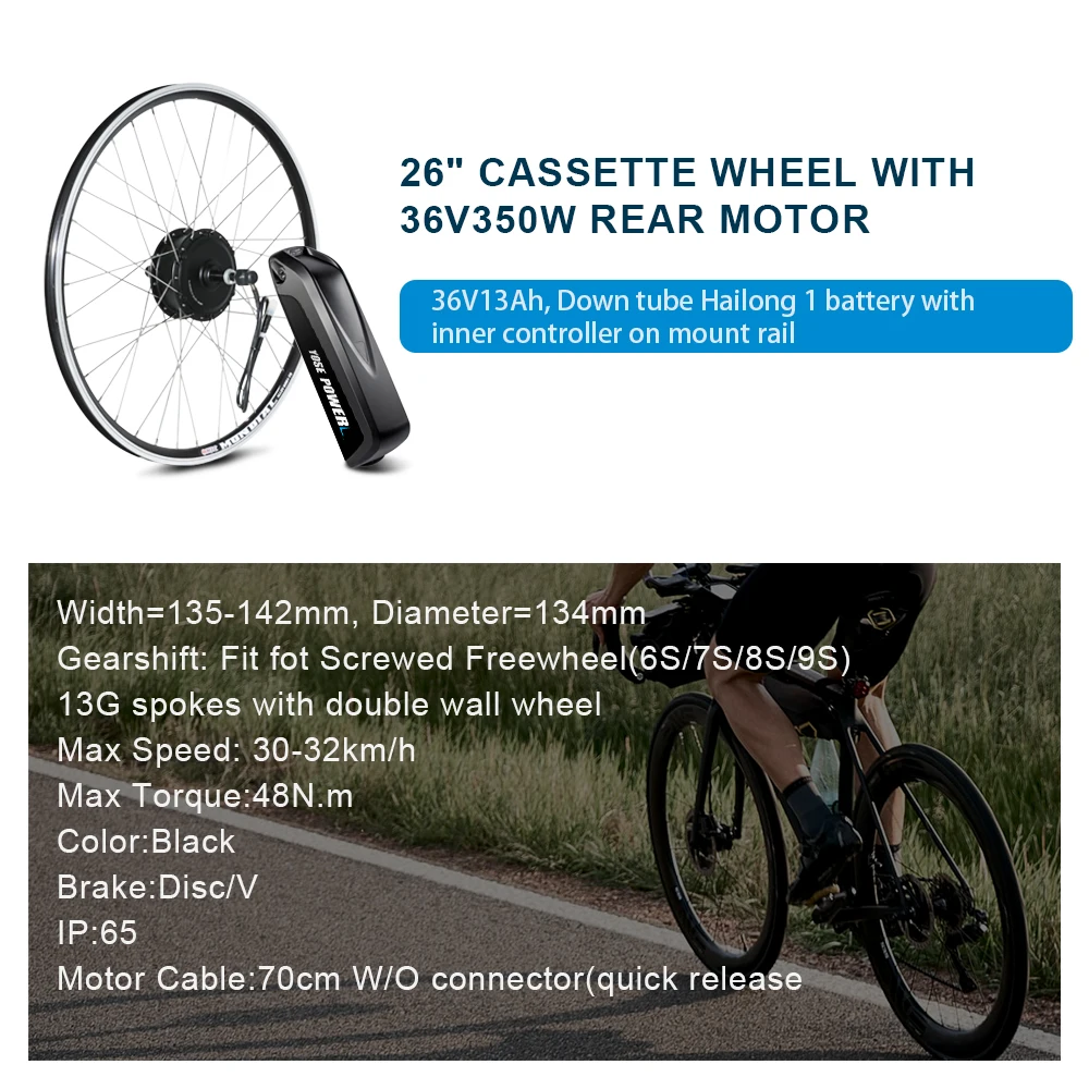 Е-байка 36В 350 Вт 26 &quotКассетная задняя мотор фара для электровелосипеда в Батарея