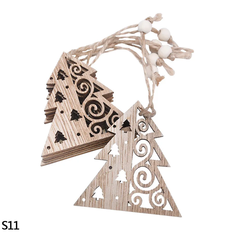 3/6pcs Christmas Wooden Pendant Wooden Hollow Snowflake Christmas Tree Hanging Decor For New Year Xmas Party Ornaments Kids Gift - Цвет: 3pcs S11