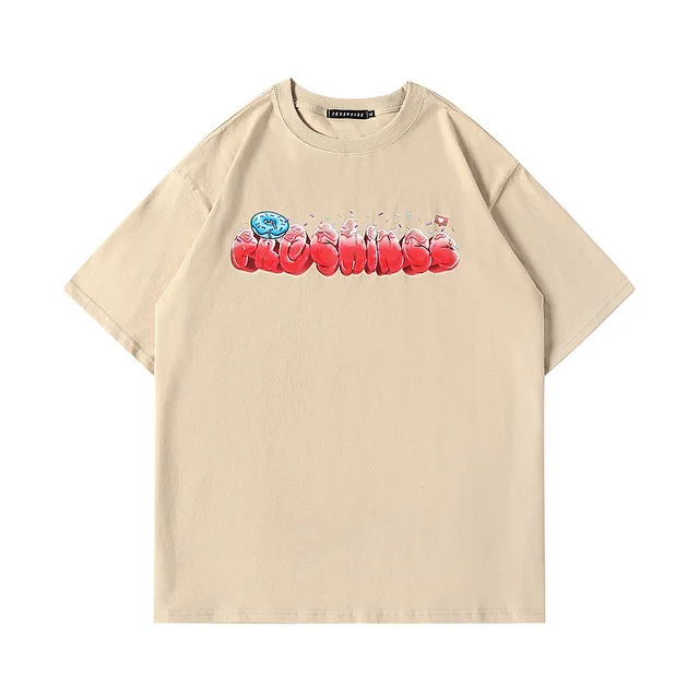 

VFIVE UNFOUR T-Shirts Summer Hip Hop Men Letter Donuts Print Short Sleeve Tees Shirts Cotton Oversized Casual Fashion Loose Tops