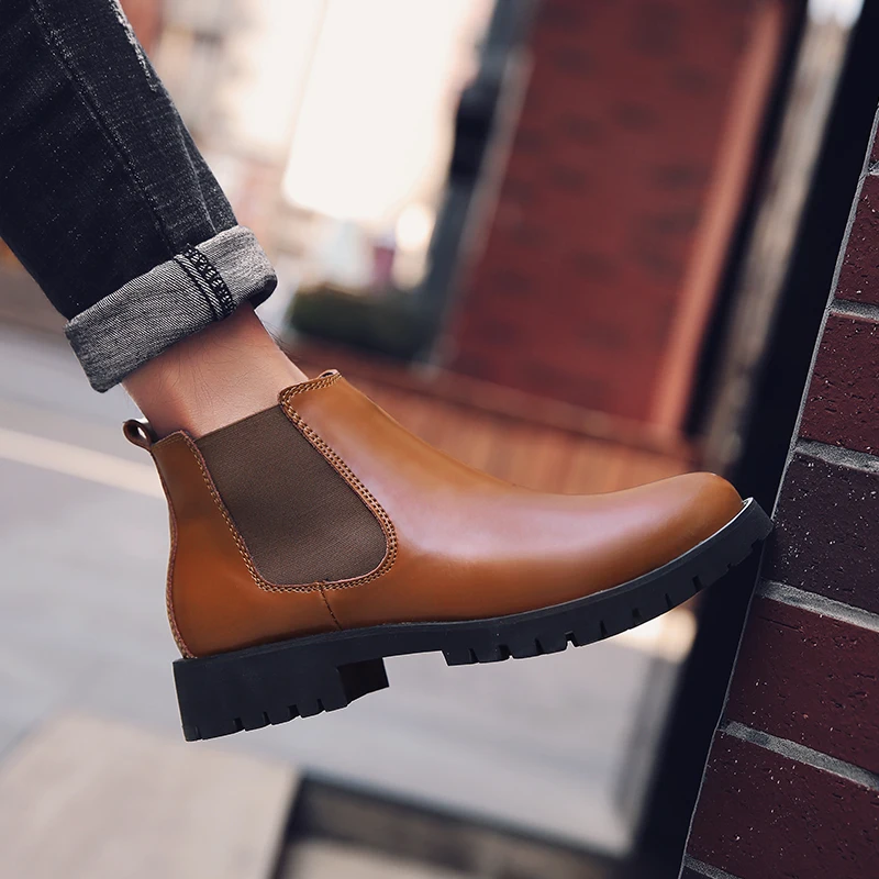 2019 ботинки Челси Мужская зимняя обувь повседневные кожаные мужская теплые
